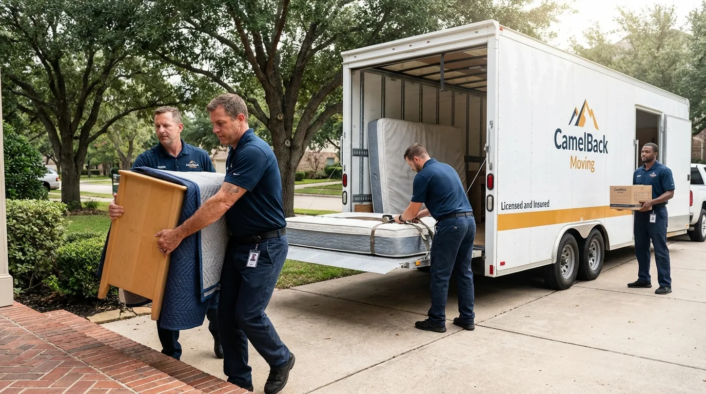Crew loading residential truck for cross-state move from Somersworth, NH