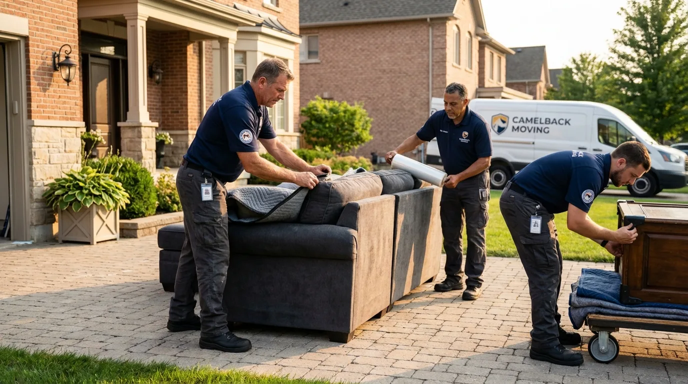 Large estate moving crew wrapping furniture in Somersworth, NH