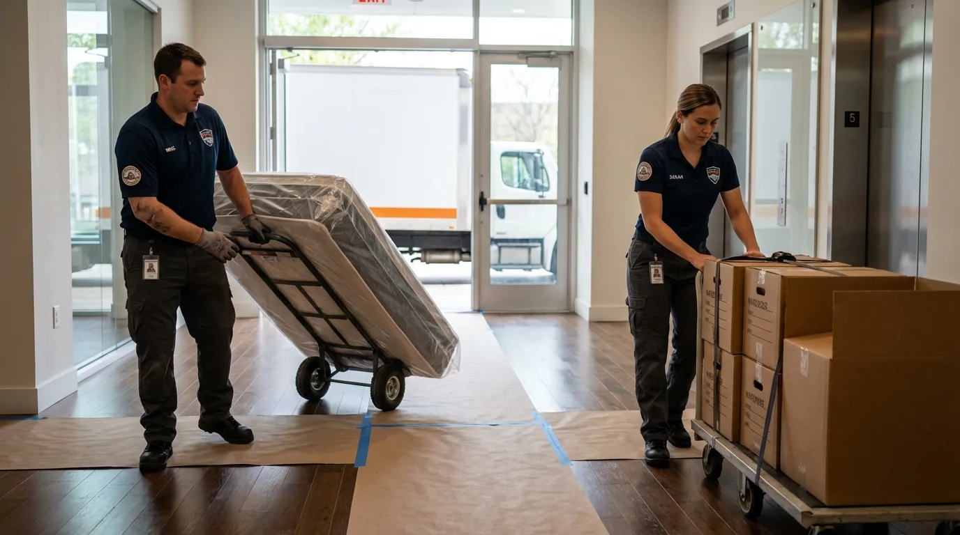Professional apartment movers loading elevator in Somersworth, NH